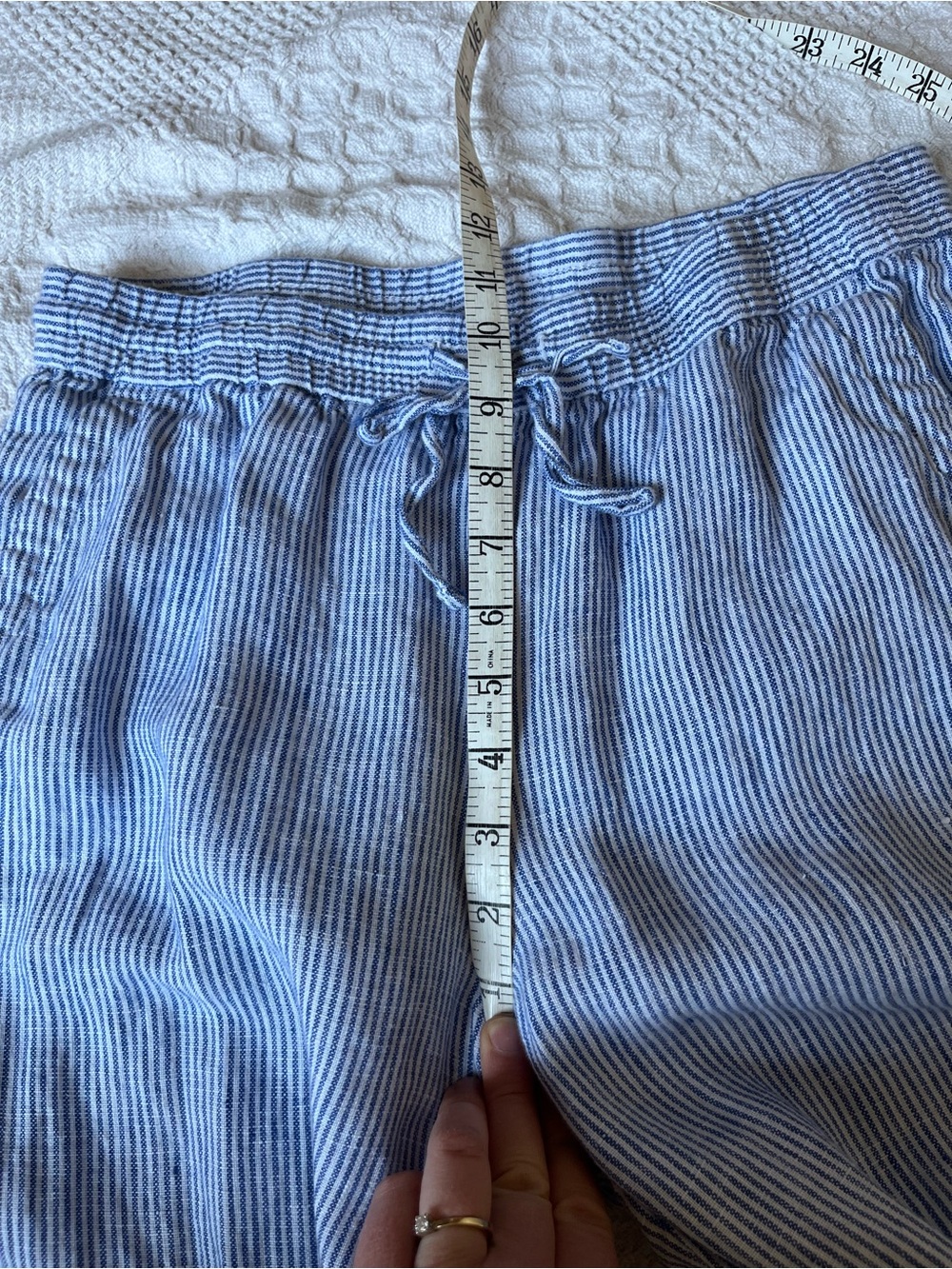 Talbots Light Blue Striped Wide-Leg Linen Pants - Picture 8 of 10